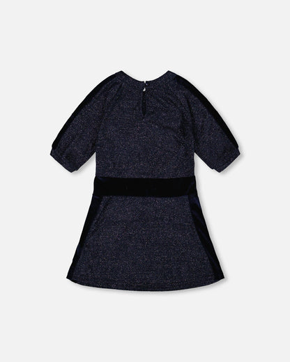 Robe lurex manches 3/4 bleu marine