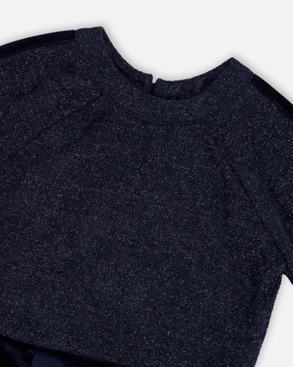 Robe lurex manches 3/4 bleu marine