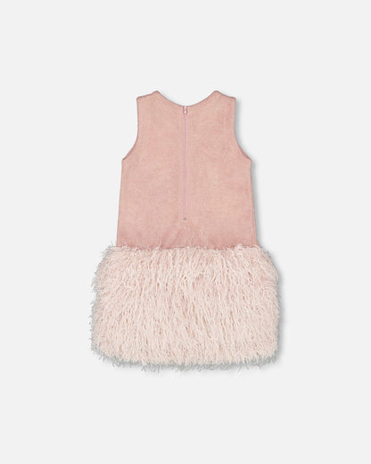 Sleeveless Bi-Material Lurex Dress With Feathers Light Pink