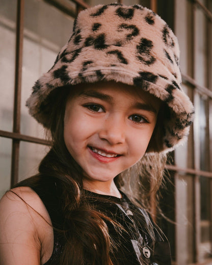 Printed Fake Fur Bucket Hat