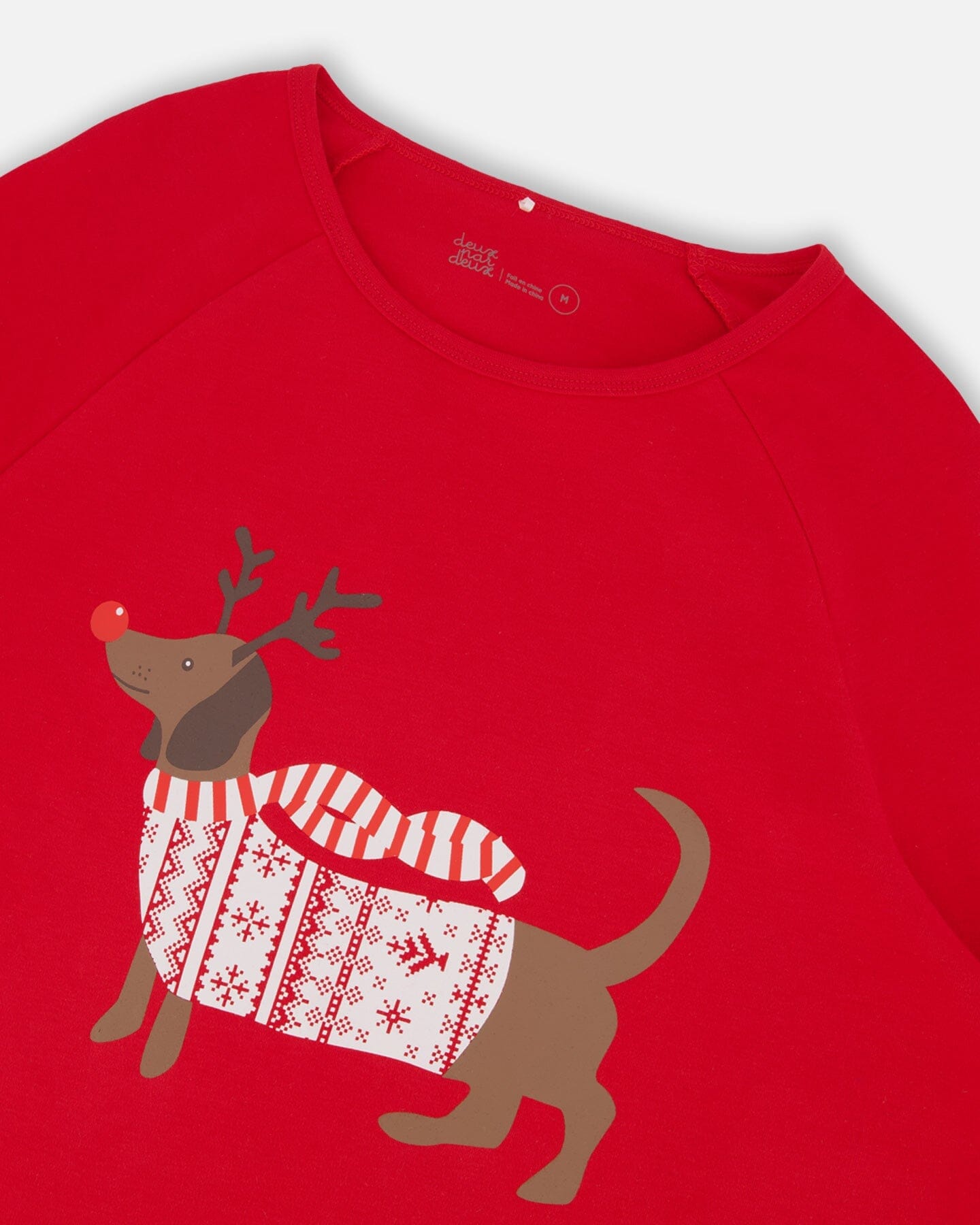 Pyjama deux pièces en coton biologique pour femme - motif Fairisle rouge et blanc