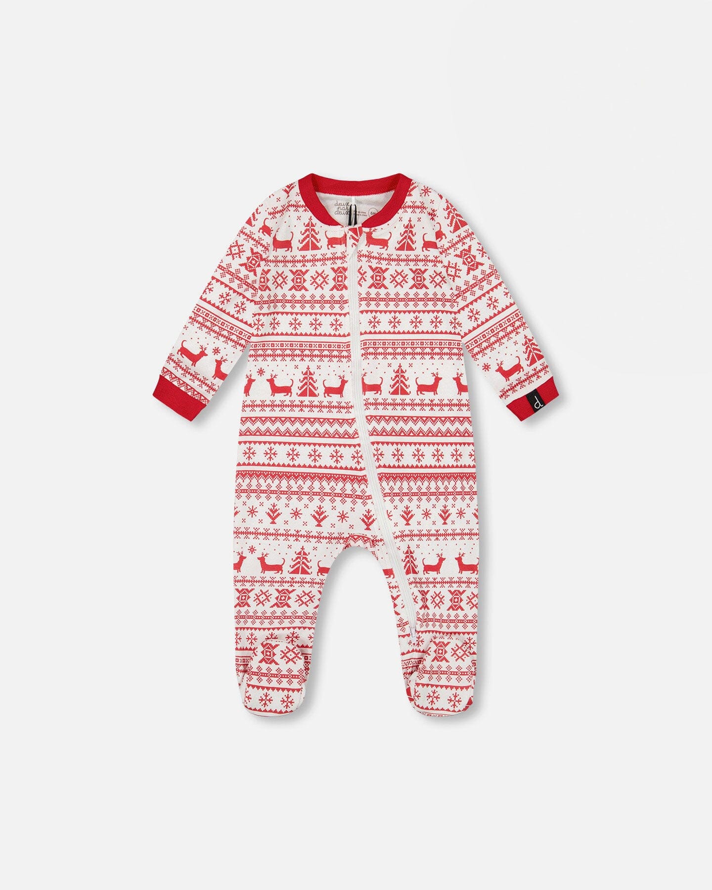 Pyjama une pièce bébé en coton biologique motif Fairisle rouge et blanc