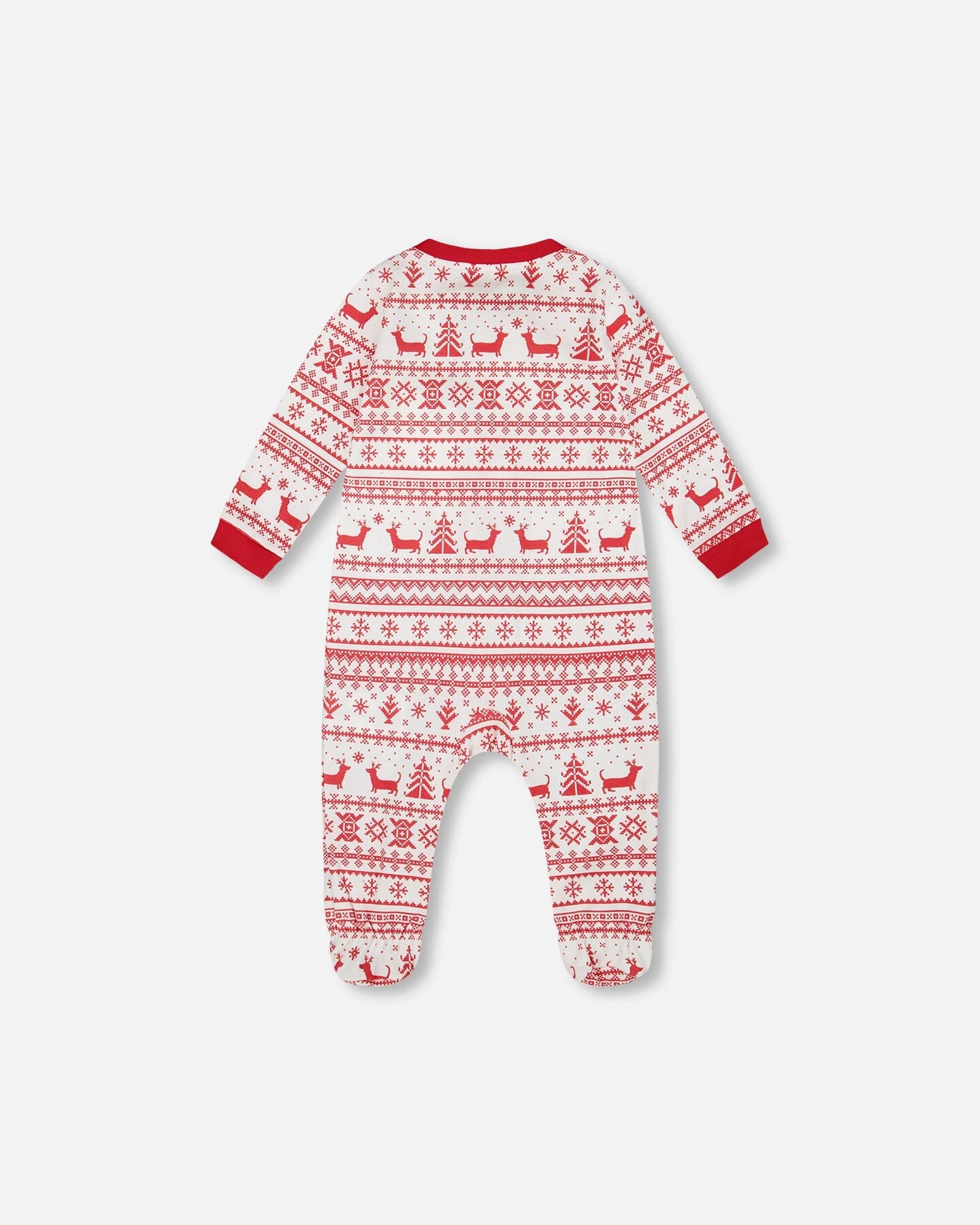 Pyjama une pièce bébé en coton biologique motif Fairisle rouge et blanc