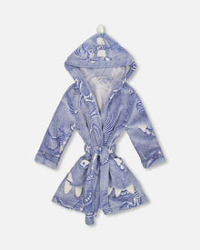 Peignoir en peluche phosphorescent bleu et blanc