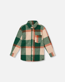 Chemise à carreaux en fil teint à manches longues vert et orange
