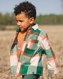 Chemise à carreaux en fil teint à manches longues vert et orange