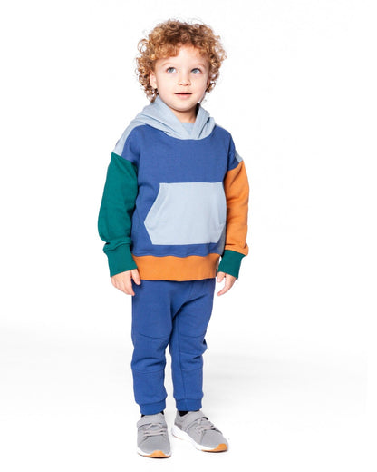 Long Sleeve Colorblocked Hooded Fleece Sweatshirt Blue
