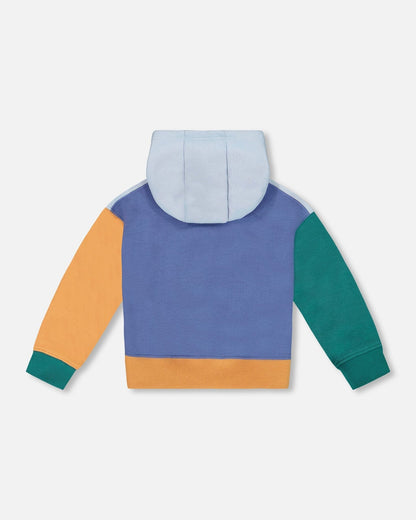 Long Sleeve Colorblocked Hooded Fleece Sweatshirt Blue