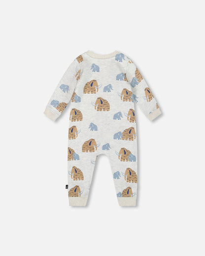 One-Piece Fleece Romper Beige Mammoth Print