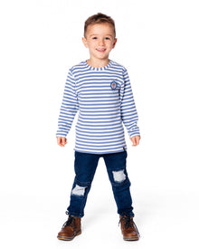T-shirt en jersey rayé manches longues super doux bleu clair