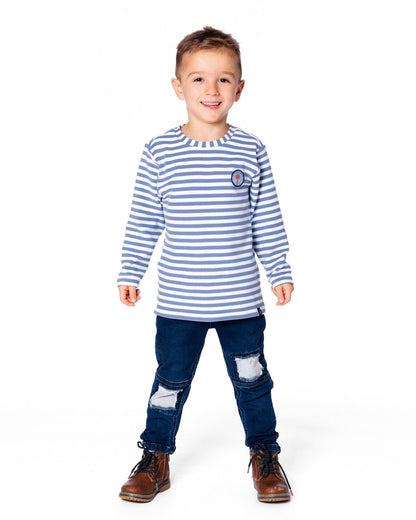 Super Soft Long Sleeve Striped Jersey T-Shirt Light Blue