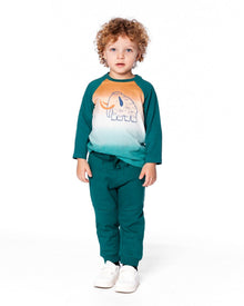 T-shirt en jersey de coton biologique à manches raglan vert forêt