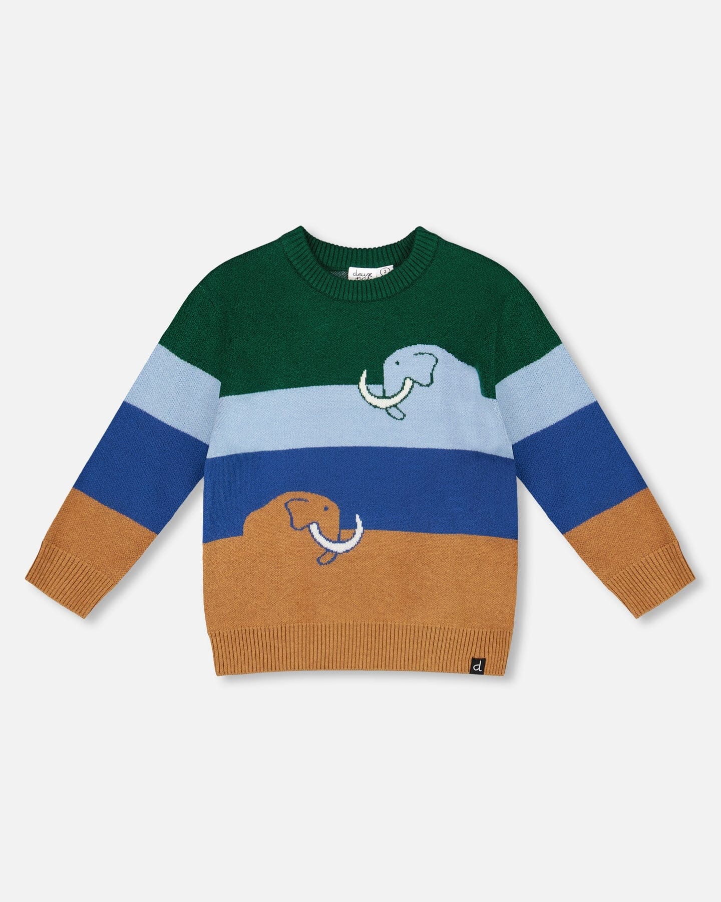 Pull en maille à manches longues bleu, vert et marron