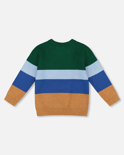 Pull en maille à manches longues bleu, vert et marron