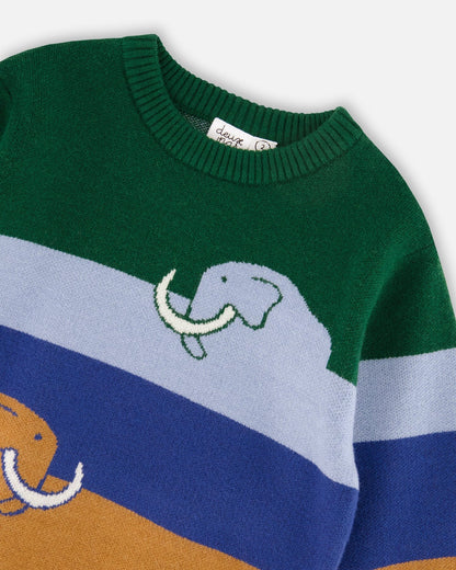 Pull en maille à manches longues bleu, vert et marron