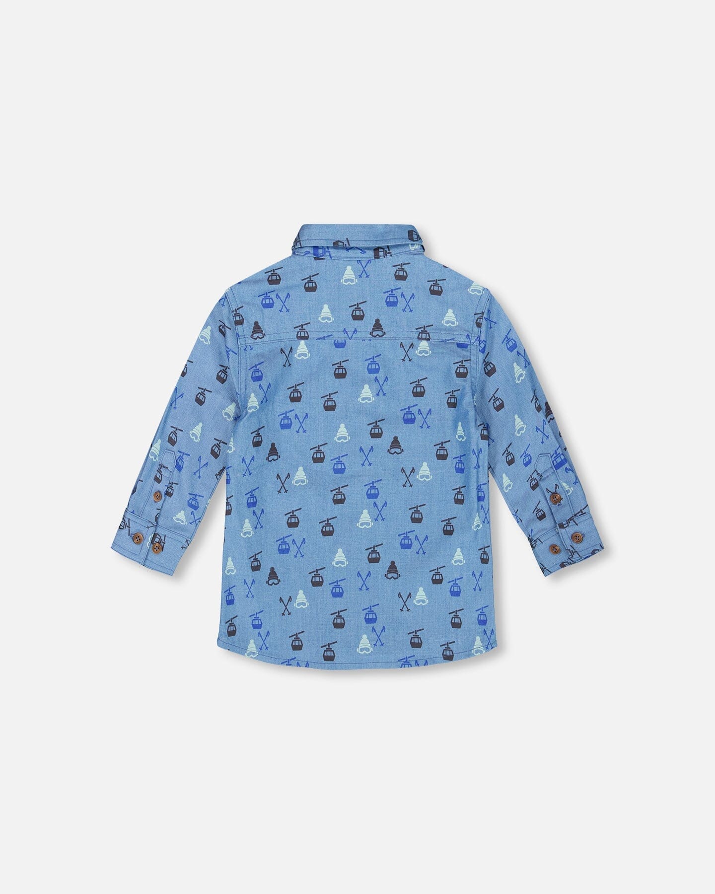 Chemise en chambray bleue imprimée à manches longues et boutonnée devant