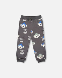 Pantalon de jogging polaire à imprimé chien gris