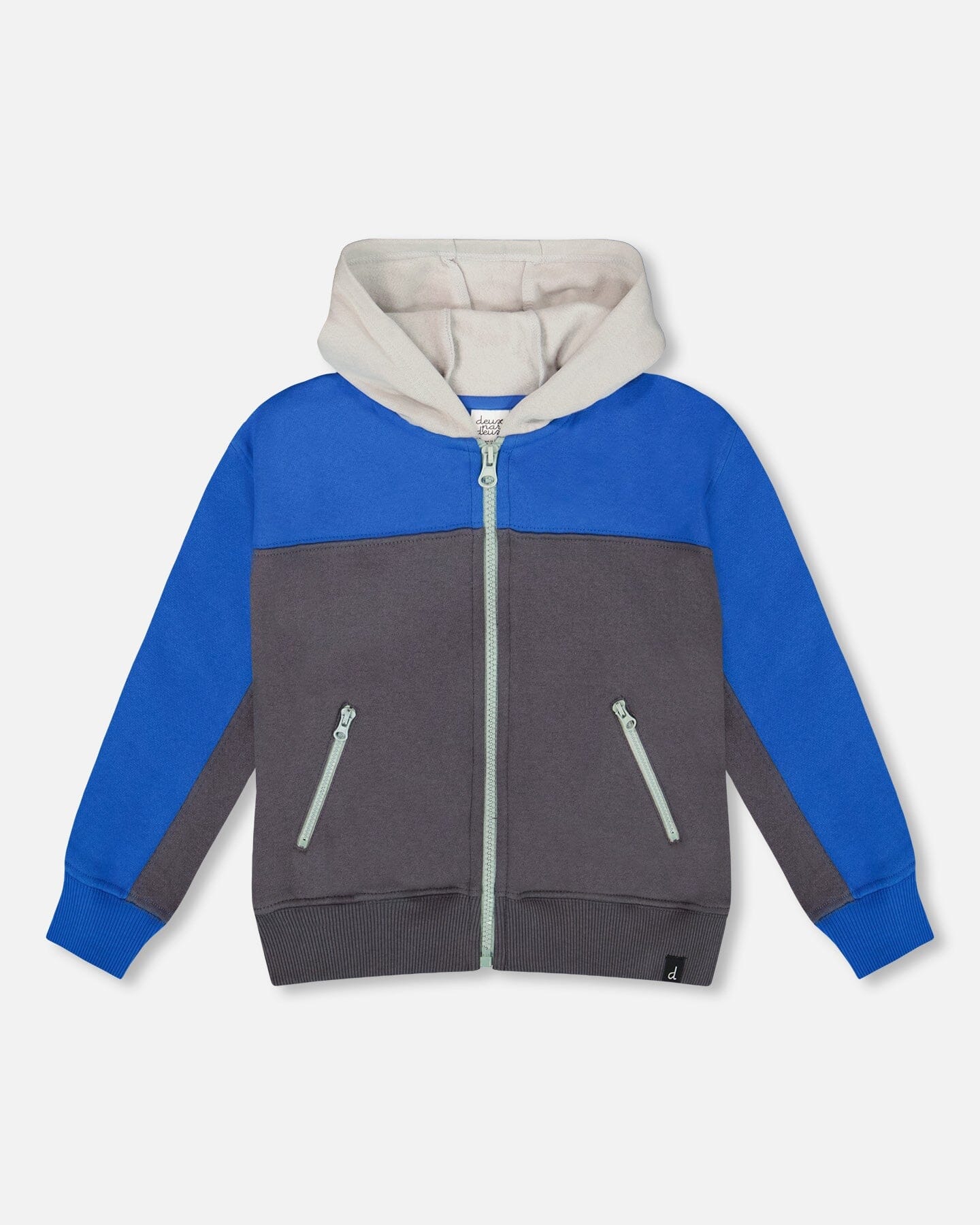 Sweat à Capuche Polaire Zippé à Blocs de Couleurs Gris Foncé