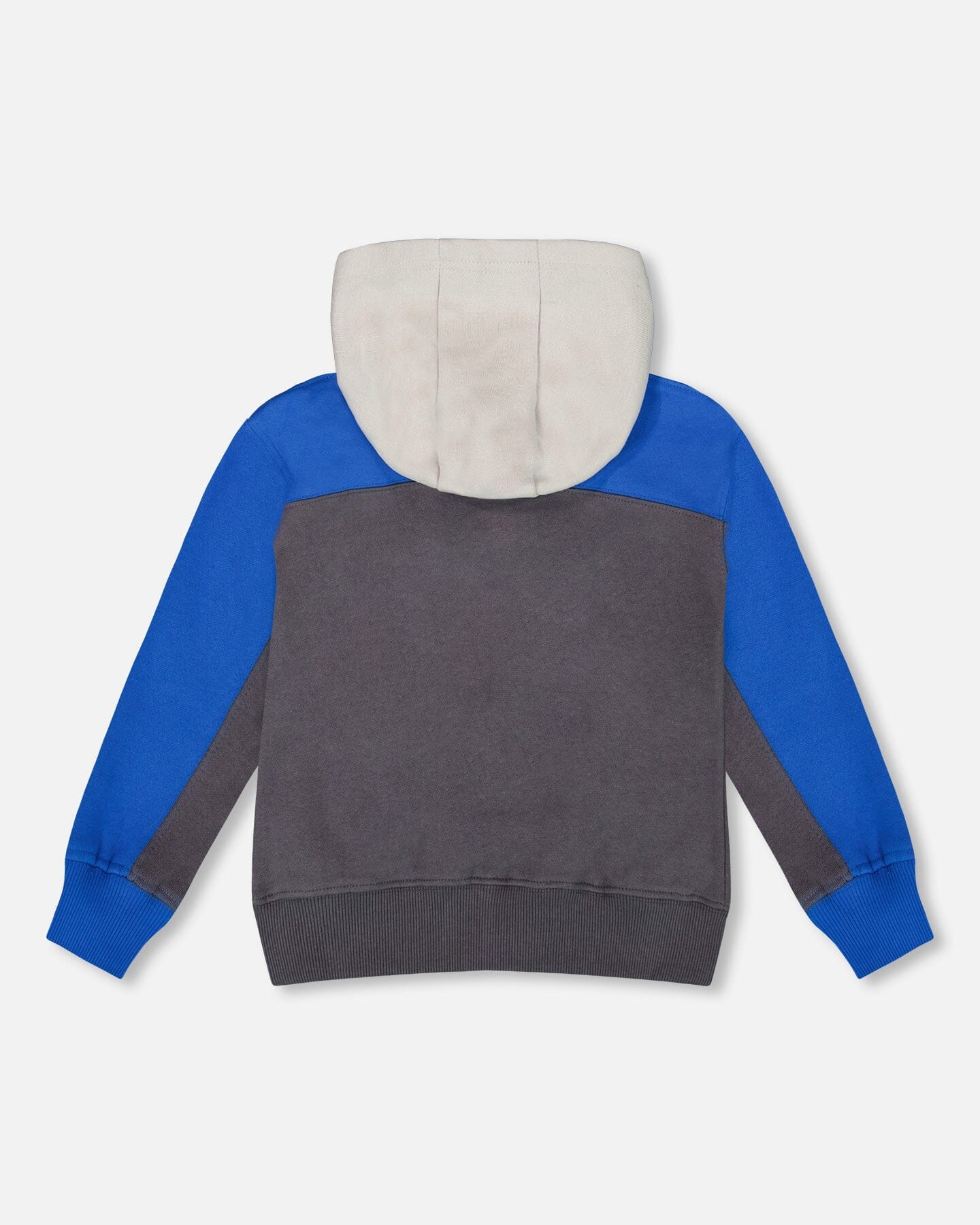 Sweat à Capuche Polaire Zippé à Blocs de Couleurs Gris Foncé