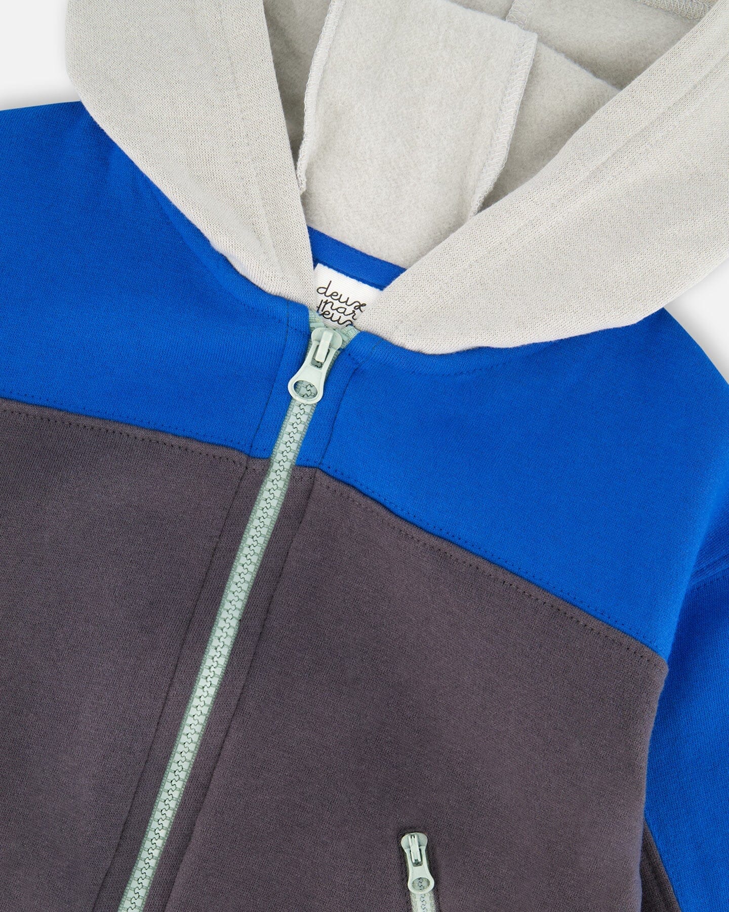 Sweat à Capuche Polaire Zippé à Blocs de Couleurs Gris Foncé