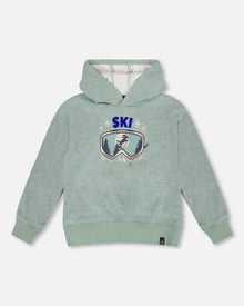 Super Soft Hooded Brushed Jersey Sweatshirt With Graphic Print Green
