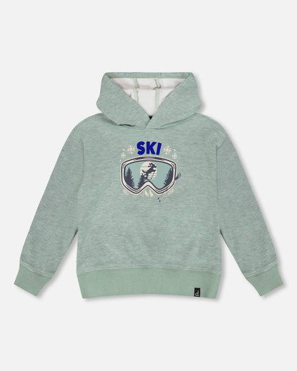 Sweat-shirt brossé à capuche très doux avec motif imprimé vert