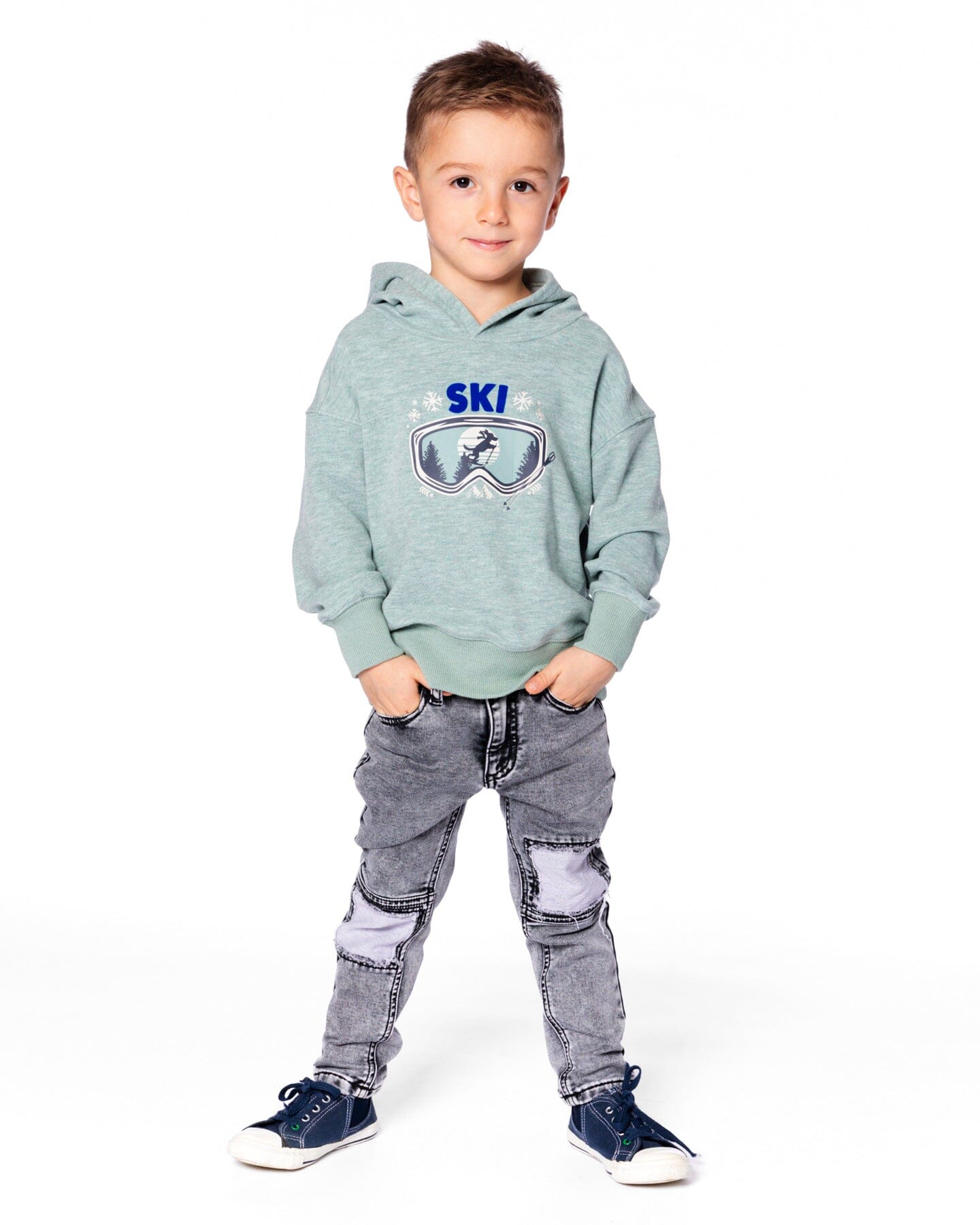 Sweat-shirt brossé à capuche très doux avec motif imprimé vert