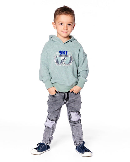 Sweat-shirt brossé à capuche très doux avec motif imprimé vert