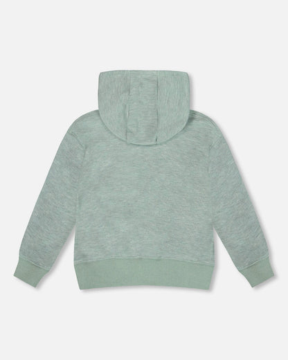 Sweat-shirt brossé à capuche très doux avec motif imprimé vert