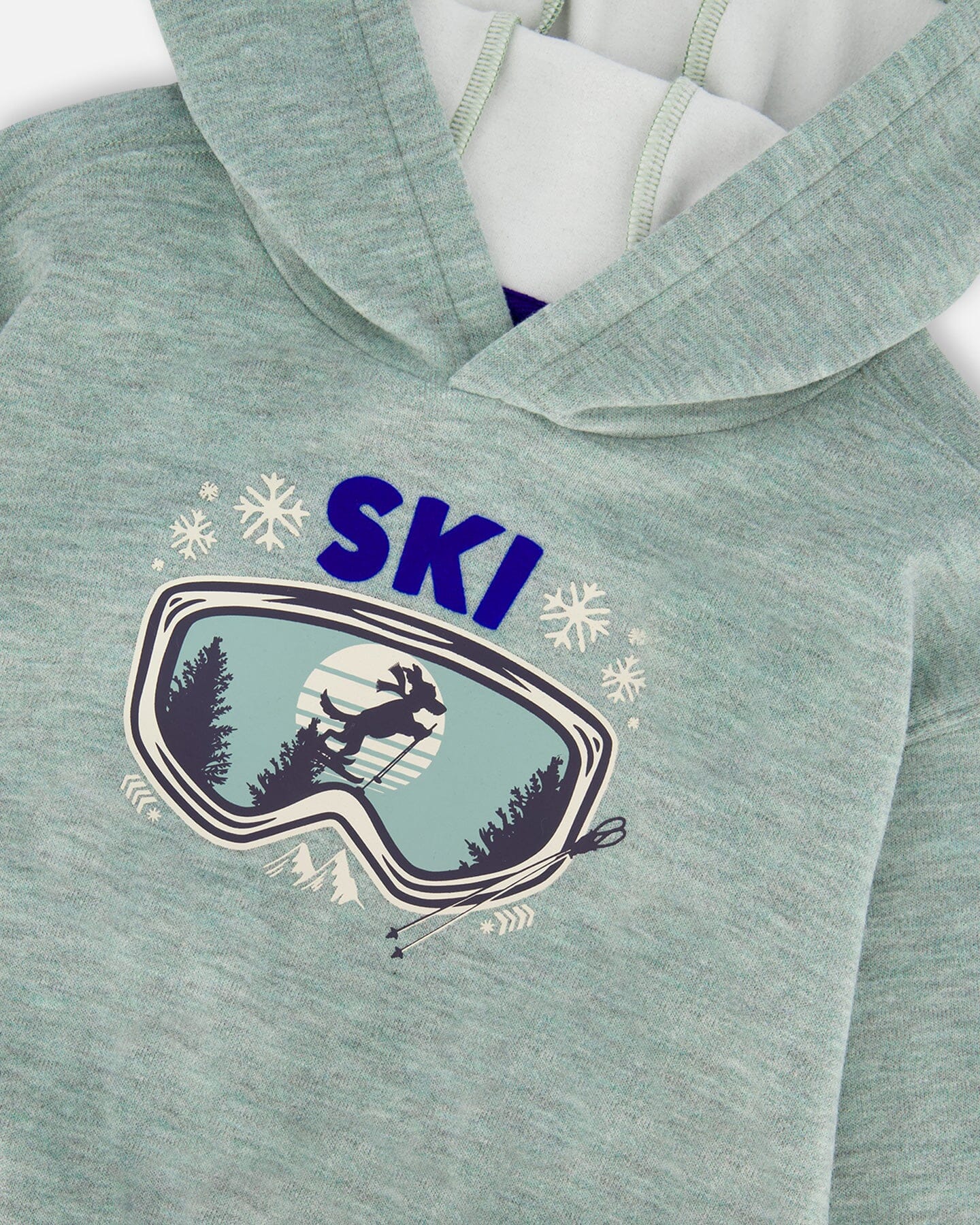 Sweat-shirt brossé à capuche très doux avec motif imprimé vert