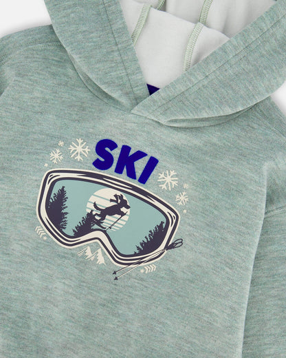 Sweat-shirt brossé à capuche très doux avec motif imprimé vert