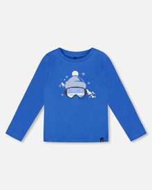 T-shirt à manches longues en jersey de coton biologique bleu
