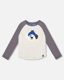 T-shirt en jersey de coton biologique à manches raglan gris chiné clair