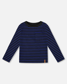 T-shirt rayé noir en jersey brossé à manches longues