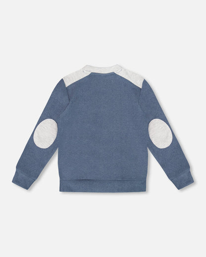 Super Soft Long Sleeve Flat Back Rib Top With Elbow Patches Navy Blue