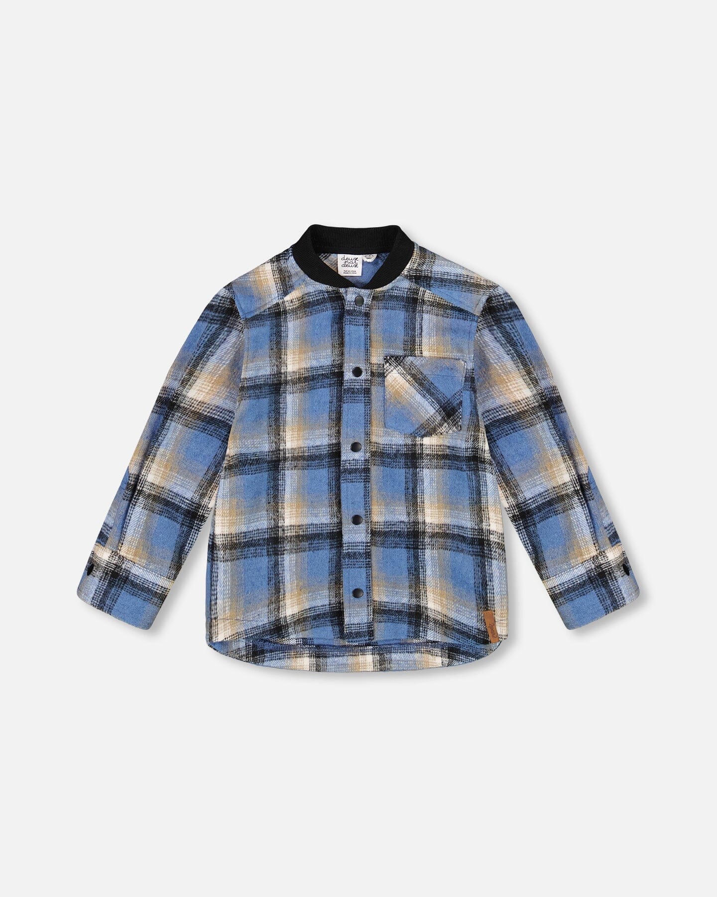 Chemise boutonnée à carreaux brossée à manches longues avec col côtelé