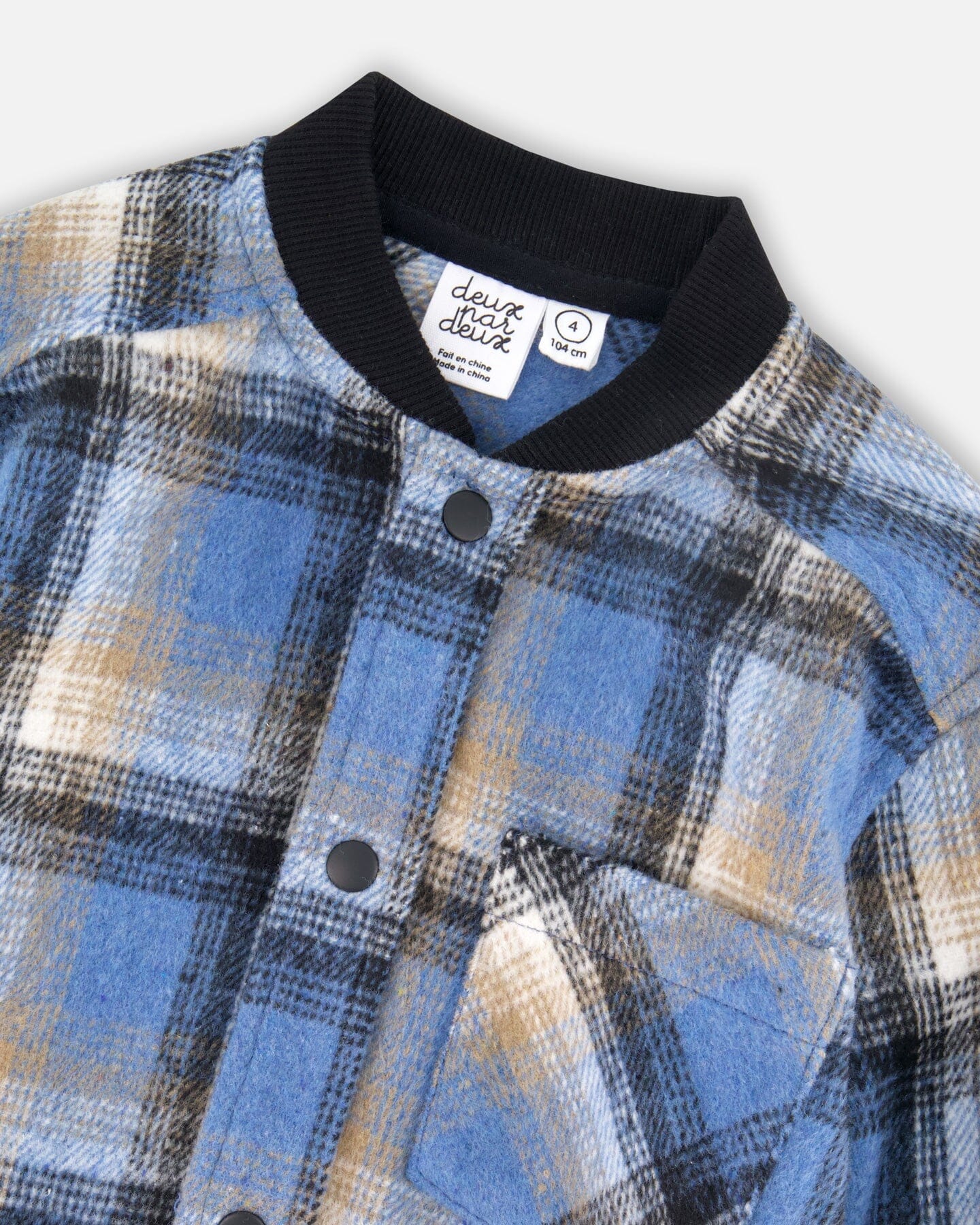 Chemise boutonnée à carreaux brossée à manches longues avec col côtelé