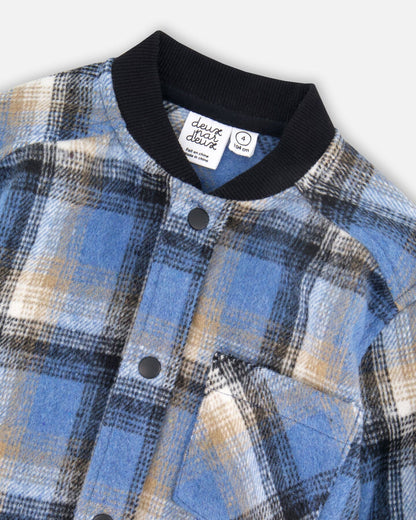Chemise boutonnée à carreaux brossée à manches longues avec col côtelé