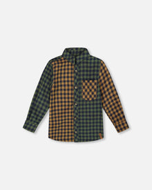 Chemise à manches longues en flanelle à carreaux jaunes et verts