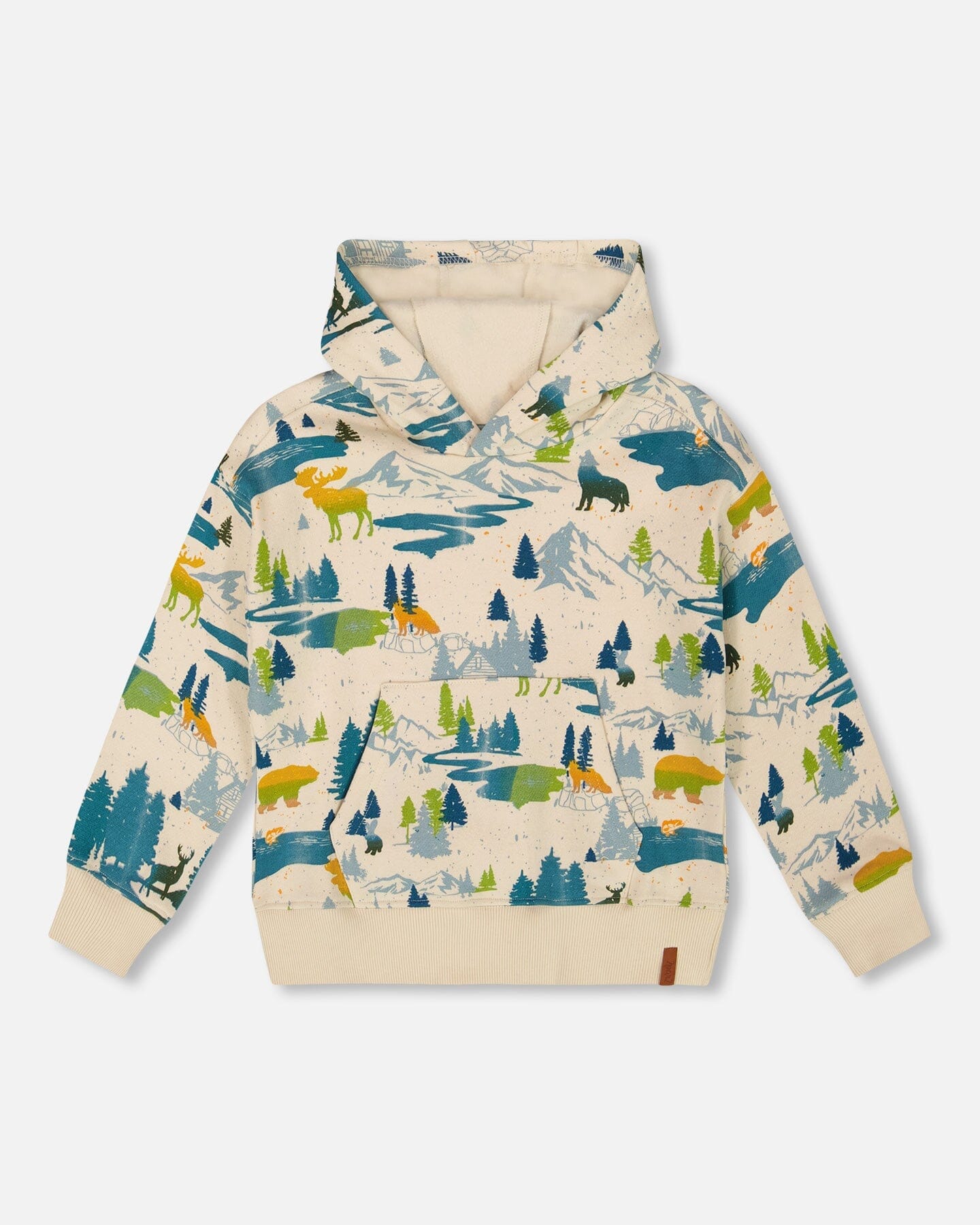 Sweat-shirt à capuche polaire imprimé beige