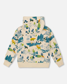 Sweat-shirt à capuche polaire imprimé beige