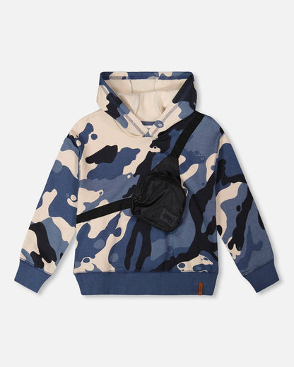 Sweat-shirt à capuche en molleton avec sac bandoulière Camouflage bleu