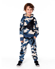 Sweat-shirt à capuche en molleton avec sac bandoulière Camouflage bleu