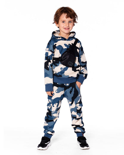 Sweat-shirt à capuche en molleton avec sac bandoulière Camouflage bleu