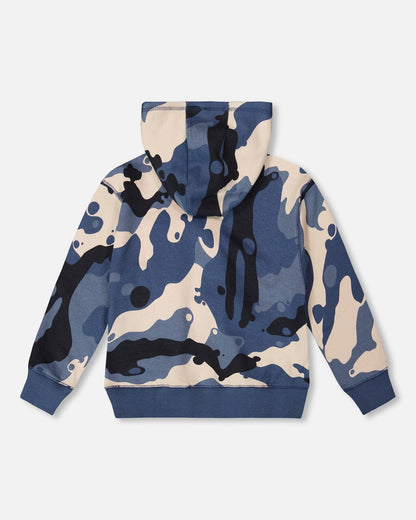 Sweat-shirt à capuche en molleton avec sac bandoulière Camouflage bleu