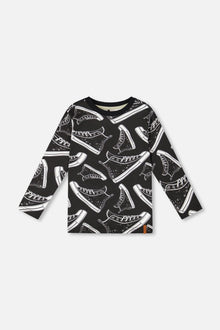 Long Sleeve Organic Cotton Allover Print Tee Black