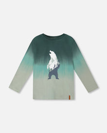 T-shirt en jersey de coton bio à manches longues dégradé vert bouteille