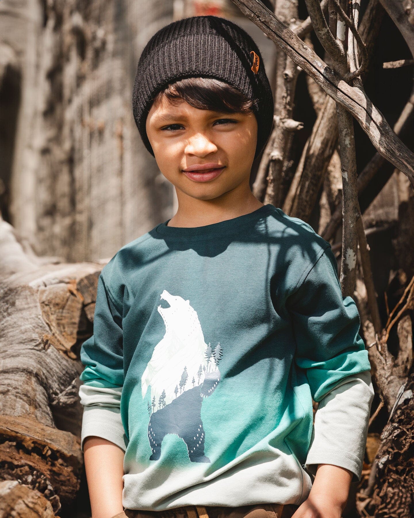 Long Sleeve Organic Cotton Gradient Jersey Tee Bottle Green