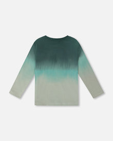 T-shirt en jersey de coton bio à manches longues dégradé vert bouteille