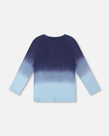 T-shirt en jersey de coton biologique à manches longues et dégradé de bleu
